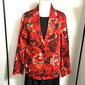 Floral blazer with red and pink roses